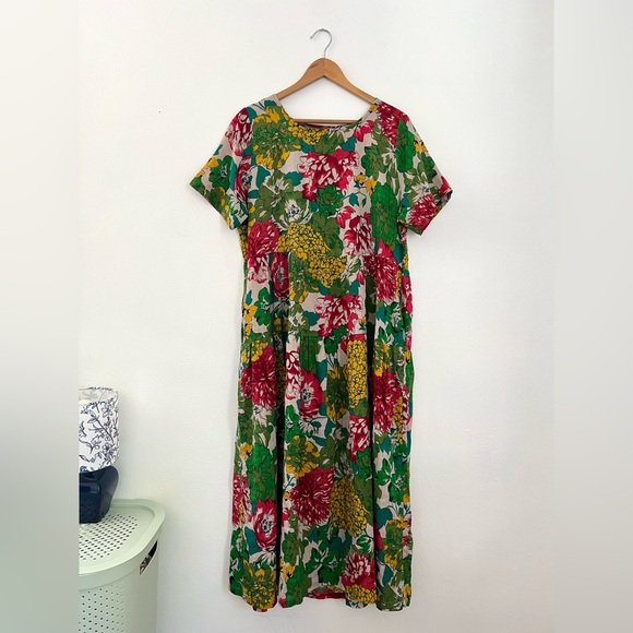 Beautiful 100% Cotton Yesno Colorful Floral Print Flowy Modest Maxi Dress - Picture 4 of 10